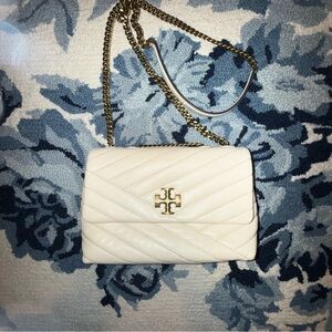 Tory Burch Small Cream Kira Chevron Leather Shoulder Bag